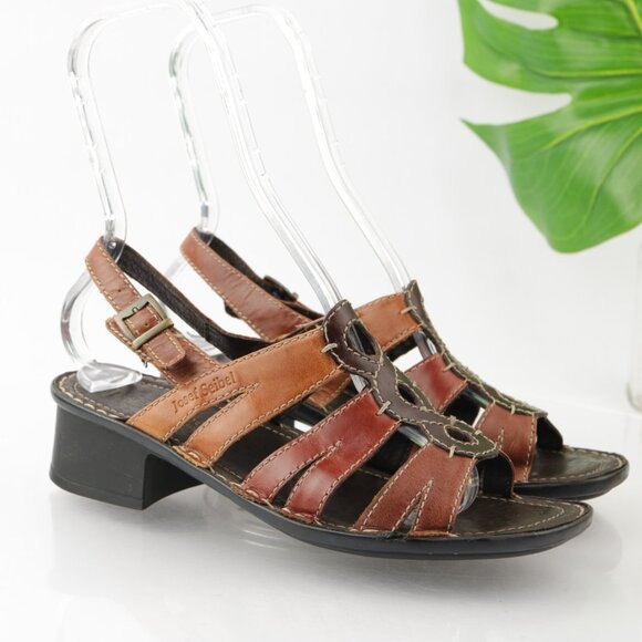 Josef Siebel Womens Sandal Size 38 7 Tan Brown Leather Heel Strappy Slingback - Picture 13 of 13